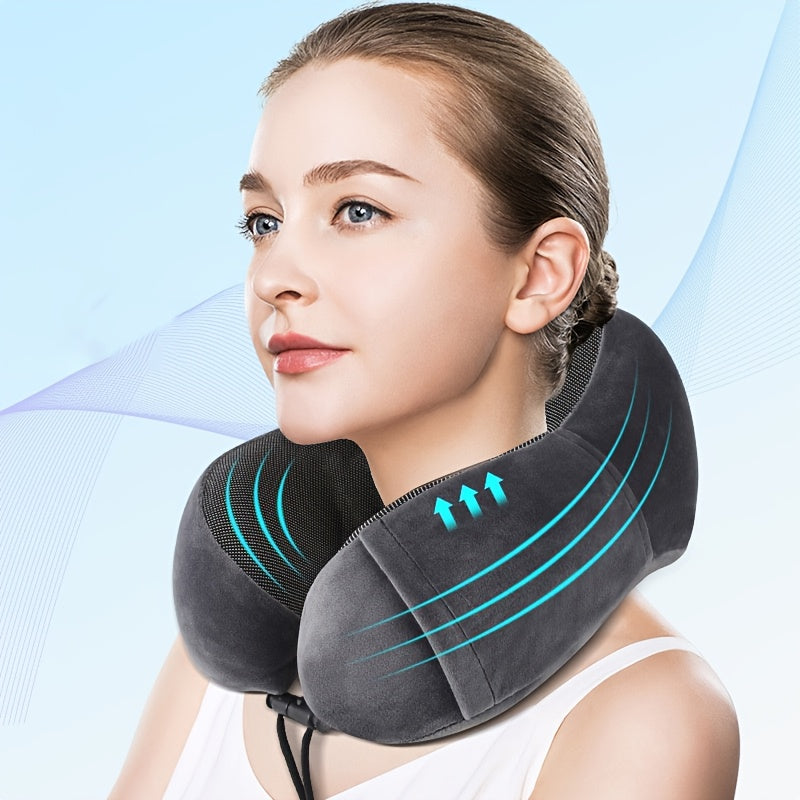 U-Shaped Travel Pillow for Office, Car & Airplane - Portable Neck Support with Ergonomic Design, Black, Spot Clean Only, Durable Polyester, Travel Neck Pillow, Airplane Comfort, Sleek Pillow Design, Soft Texture Pillow