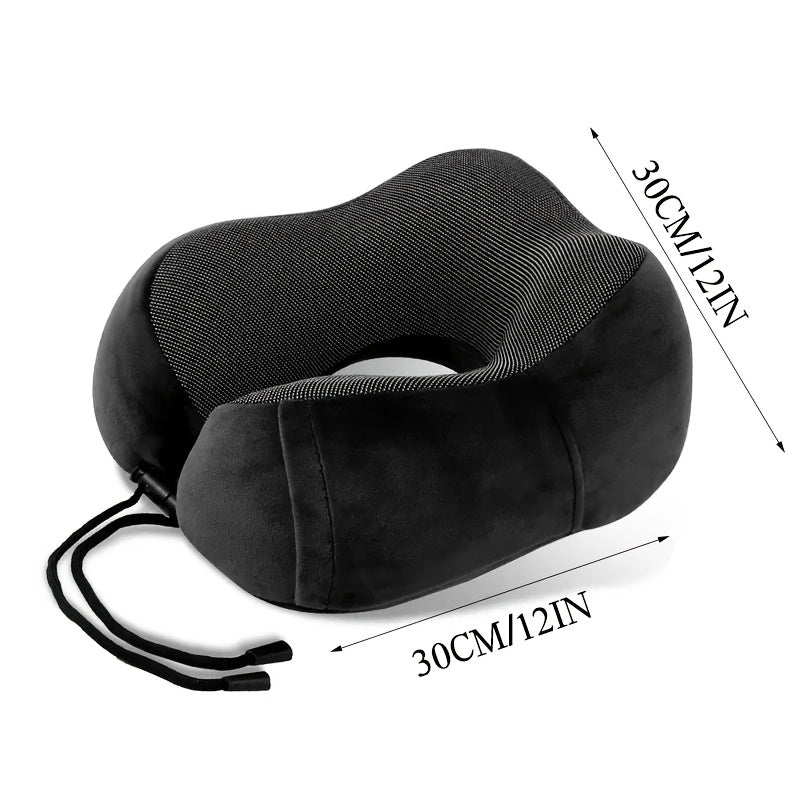 U-Shaped Travel Pillow for Office, Car & Airplane - Portable Neck Support with Ergonomic Design, Black, Spot Clean Only, Durable Polyester, Travel Neck Pillow, Airplane Comfort, Sleek Pillow Design, Soft Texture Pillow