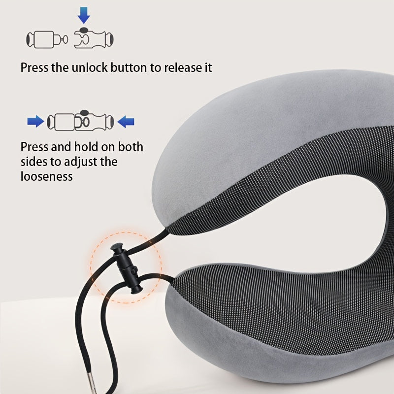 U-Shaped Travel Pillow for Office, Car & Airplane - Portable Neck Support with Ergonomic Design, Black, Spot Clean Only, Durable Polyester, Travel Neck Pillow, Airplane Comfort, Sleek Pillow Design, Soft Texture Pillow