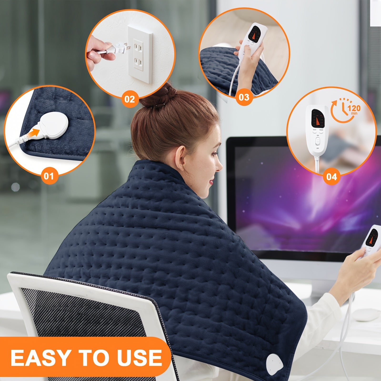 XL Electric Heating Pad for Back Pain & Cramps Relief, Birthday for Women Men Auto Shut Off, Machine Washable, Heat Pad for Neck & Shoulder, 12×24", Gray