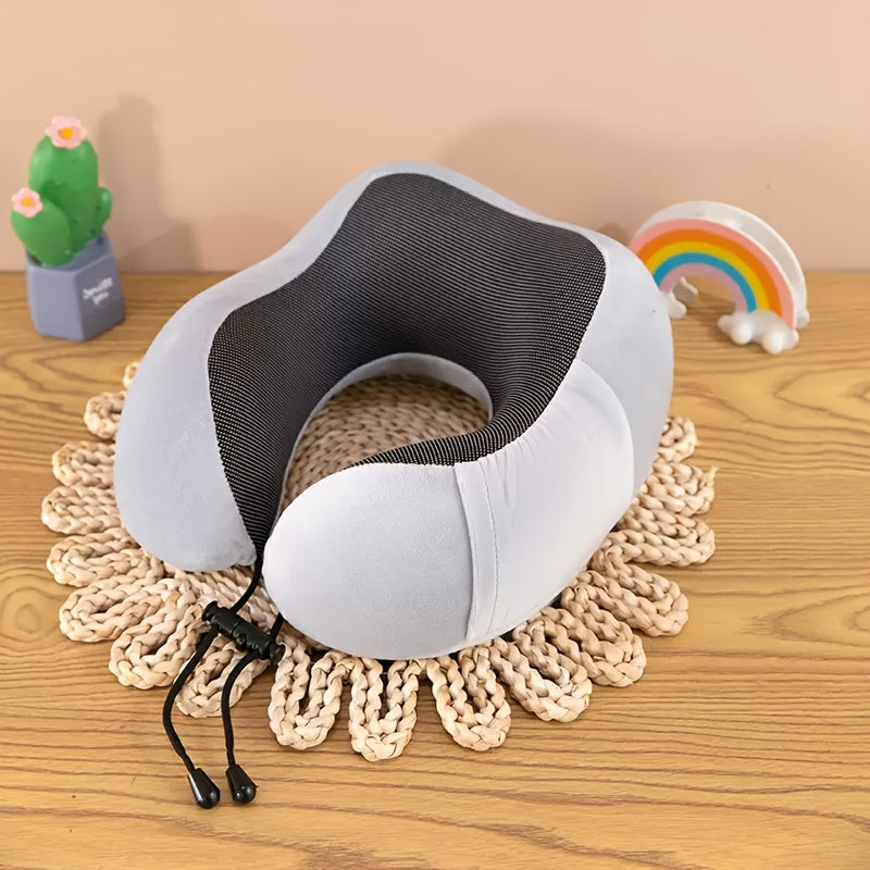 U-Shaped Travel Pillow for Office, Car & Airplane - Portable Neck Support with Ergonomic Design, Black, Spot Clean Only, Durable Polyester, Travel Neck Pillow, Airplane Comfort, Sleek Pillow Design, Soft Texture Pillow